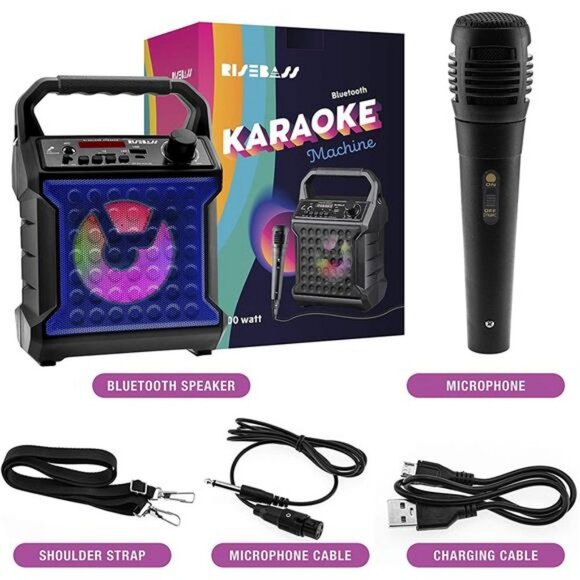 Portable Karaoke Machine with Microphone, Party Lights - Rechargeable - Picture 2 of 6